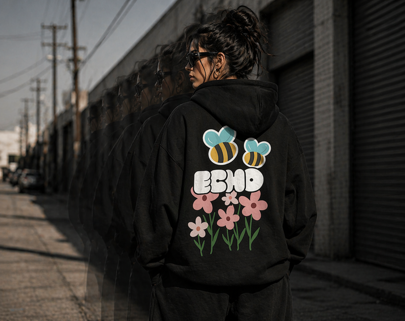 ECHO Oversized Fleeced Hoodie Spring Flowers